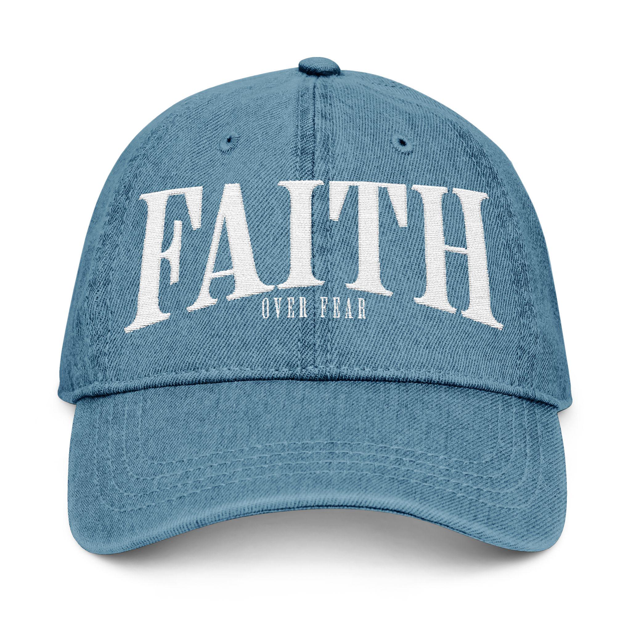 Christian Embroidered Denim Hat Faith Over Fear Christian Merch Christian Streetwear Christian Hats Teen Baptism Gift Christian Hats