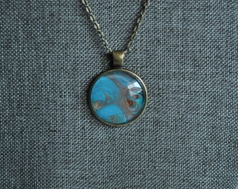 Silver Bezel Fashion 25mm Women/'s Acrylic Pour Pendant Acrylic Pour Fluid Art Dirty Pour Unique Jewelry