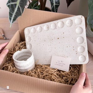 Keramik-Aquarellpalette und Malerpaket, Pinselablage und Glas, Malerei und Kunst, Geschenk für Maler