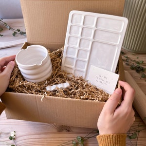 Keramik-Aquarellpalette und Malerpaket, Pinselablage und Tasse, Malerei und Kunst, Geschenk für Maler