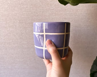 Ceramic cup with checkered pattern, Handmade Pottery Grid Cup, Coffee Cup