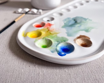 Ceramic Paint Palette and Painter set, Ceramic Watercolor Palette, Brush Holder and cup, Art Supplies, Gift for Painters