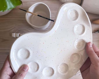 Ceramic Paint Palette and Painter set, Ceramic Watercolor Palette, Brush Holder and cup, Art Supplies, Gift for Painters