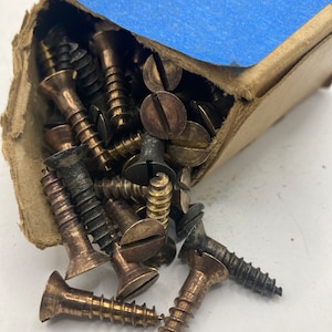 10 X 7/8 Vintage Copper Brass Screws (24) Slotted Flat Head Wood Screws