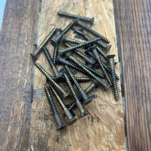 6 X 1 1/4 Vintage National Screw Brass Screws (24) Slotted Flat Head Wood Screws