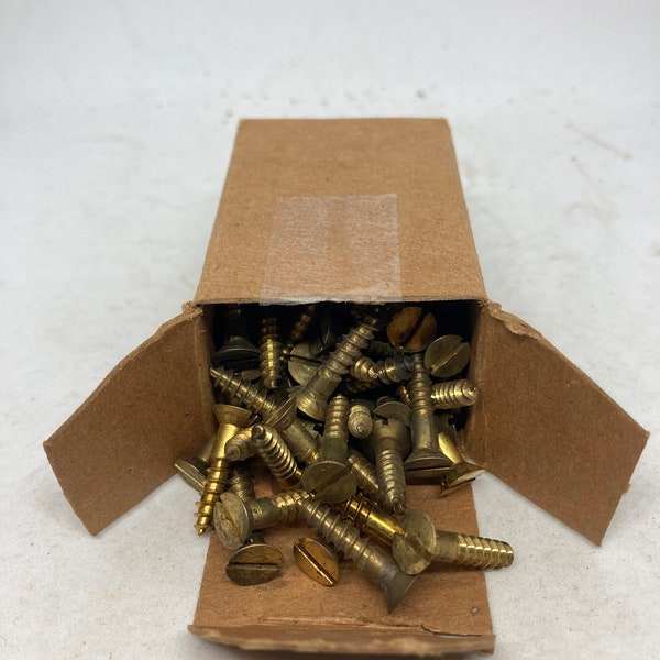 8 X 3/4 NOS Brass Screws with patina (24) Slotted Flat Head Wood Screws
