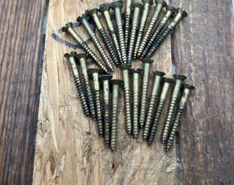 5 X 1 1/4 Vintage Pheoll Brass Screws (24) Slotted Flat Head Wood Screws