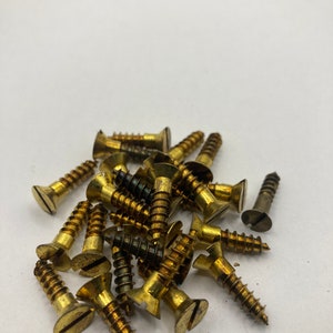 8 X 3/4 Vintage Industriade Brass Screws (24) Slotted Flat Head Wood Screws