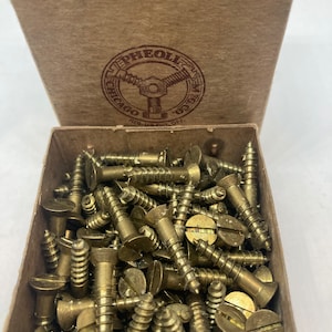 8 X 7/8 Vintage Pheoll Brass Screws (24) Slotted Flat Head Wood Screws