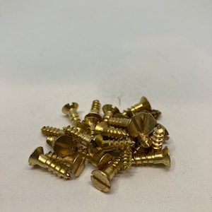 10X 3/4 Vintage NOS Brass Screws (24) Slotted Flat Head Wood Screws