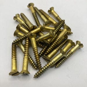 8 X 1 1/4 Vintage National Screw Brass Screws (24) Slotted Flat Head Wood Screws