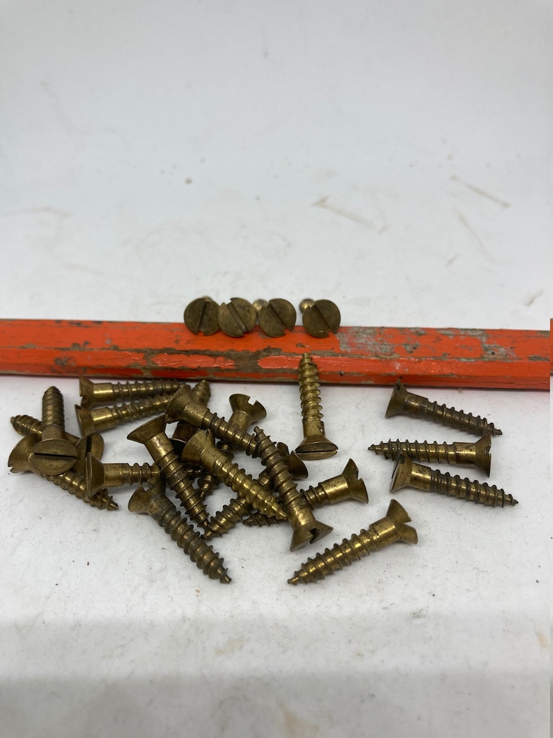8 X 7/8 Vintage Brass Screws 24 Slotted Flat Head Wood Screws Etsy