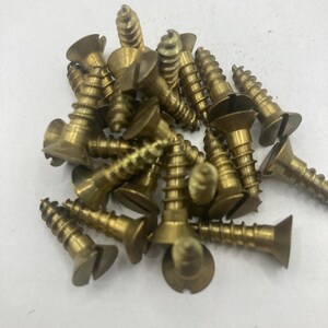 10 X 3/4 Vintage Rockford Brass Screws (24) Slotted Flat Head Wood Screws