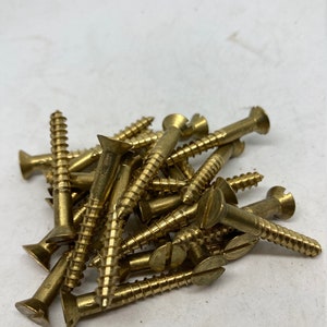 10 X 1 1/2 NOS Brass Screws (24) Slotted Flat Head Wood Screws