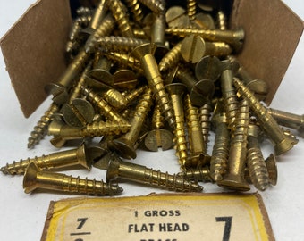 7 X 7/8 Vintage Brass Screws (24) Slotted Flat Head Wood Screws