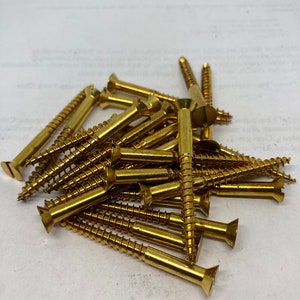 10 X 2 Vintage Dura-Tite Brass Screws (24) Slotted Flat Head Wood Screws
