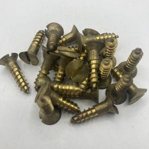 10 X 3/4 Vintage Continental Brass Screws (24) Slotted Flat Head Wood Screws