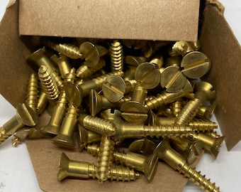 10 X 1 Vintage P B Field Brass Screws (24) Slotted Flat Head Wood Screws