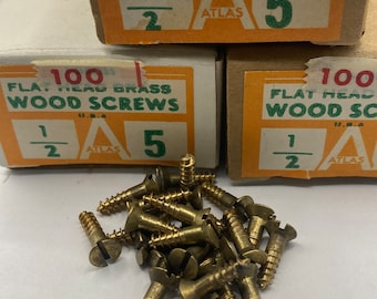 5 X 1/2 Vintage Atlas Brass Screws (24) Slotted Flat Head Wood Screws