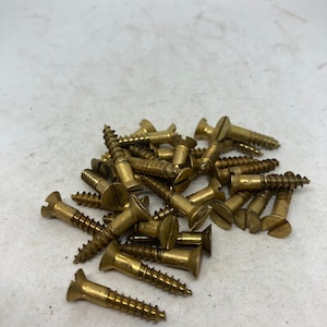 8 X 7/8 Vintage Stowell Brass Screws (28) Slotted Flat Head Wood Screws