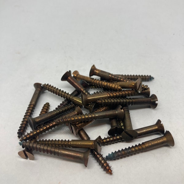 8 X 1 1/4 Vintage National Bronze Screws (24) Slotted Flat Head Wood Screws