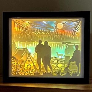 3D Camping Scene Shadow Box, Anniversary Gift Night Light image 1