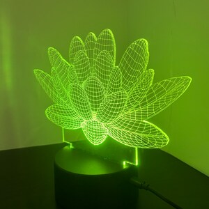 カスタム3DイリュージョンLEDランプ、蓮の花ナイトライト 画像 3