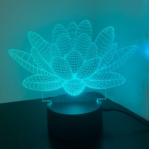 カスタム3DイリュージョンLEDランプ、蓮の花ナイトライト 画像 4