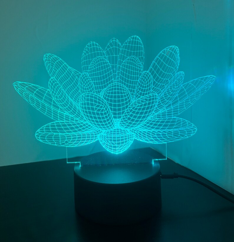 カスタム3DイリュージョンLEDランプ、蓮の花ナイトライト 画像 4