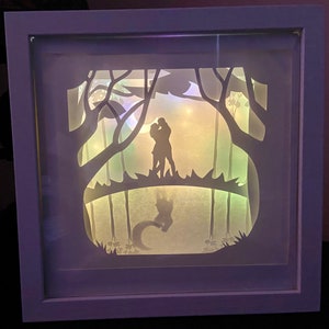 Romantic Couple Shadow Box, 3D Paper Carving Light Up Box, Anniversary Gift image 2