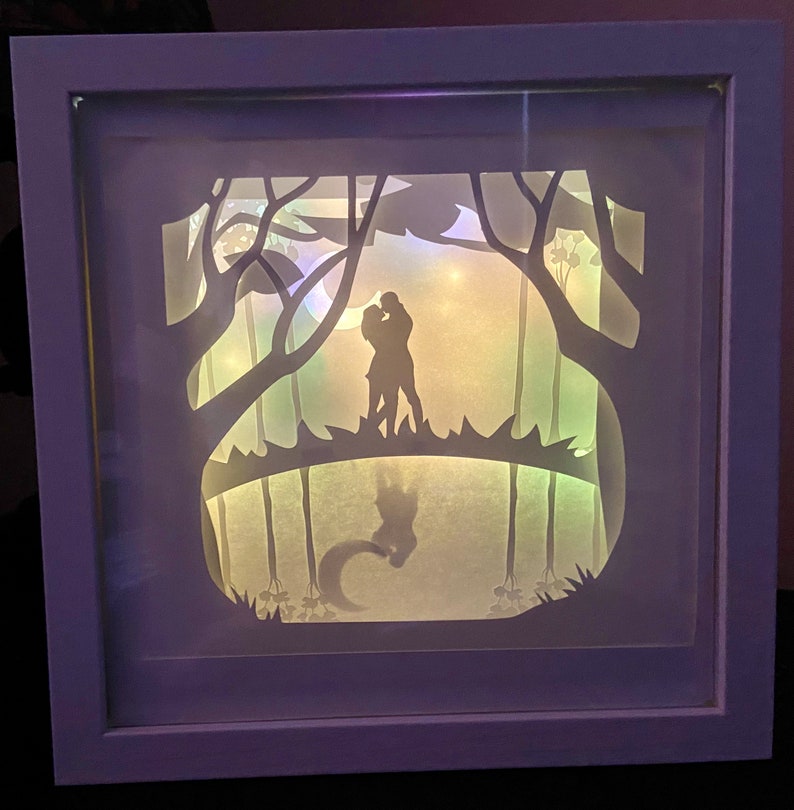 Romantic Couple Shadow Box, 3D Paper Carving Light Up Box, Anniversary Gift image 2