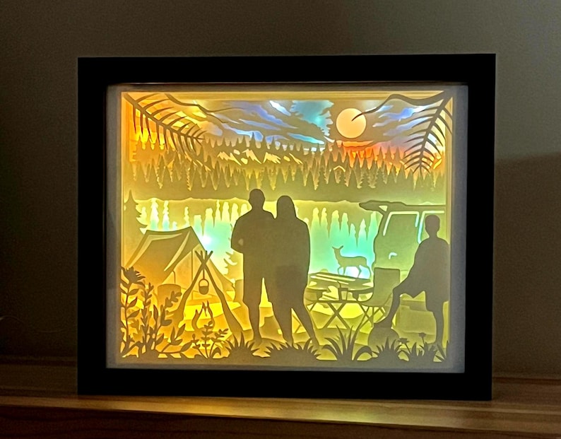 3D Camping Scene Shadow Box, Anniversary Gift Night Light image 1