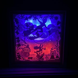 3D Light up shadow box on Disney Theme/ Peter Pan Shadow Box/Kids Room Decor/ Disney light up Box/Paper art box/Lightup Box/Papercutbox