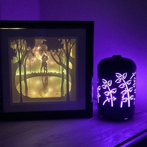 Romantic Couple Shadow Box, 3D Paper Carving Light Up Box, Anniversary Gift image 1