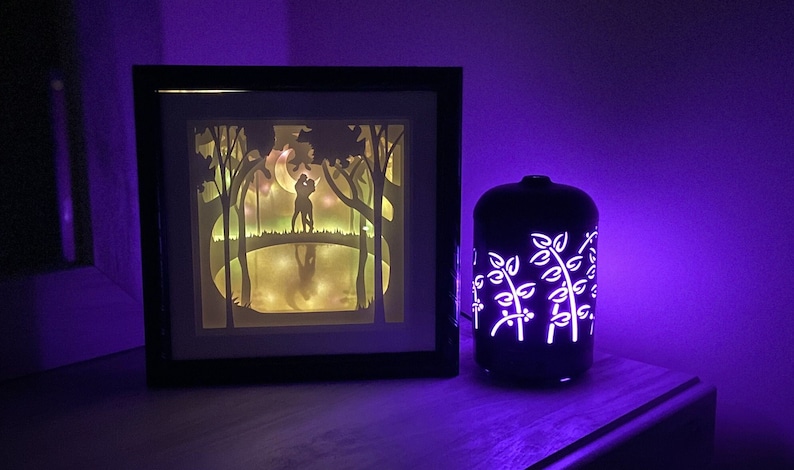 Romantic Couple Shadow Box, 3D Paper Carving Light Up Box, Anniversary Gift image 1