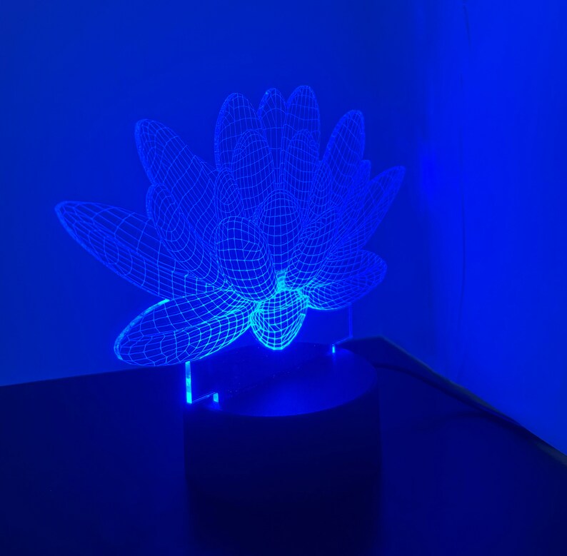 カスタム3DイリュージョンLEDランプ、蓮の花ナイトライト 画像 2