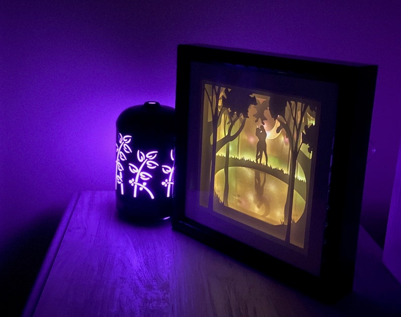 Romantic Couple Shadow Box, 3D Paper Carving Light Up Box, Anniversary Gift image 4