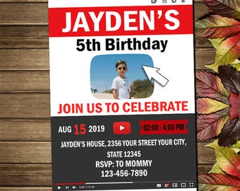 Printable Youtube Things Birthday Party Invitation