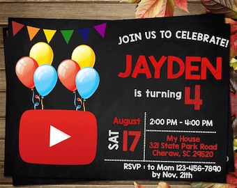 Invitación imprimible para fiesta de cumpleaños de Youtube