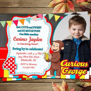 Ausdruckbare Curious Monkey Einladung zur Geburtstagsparty