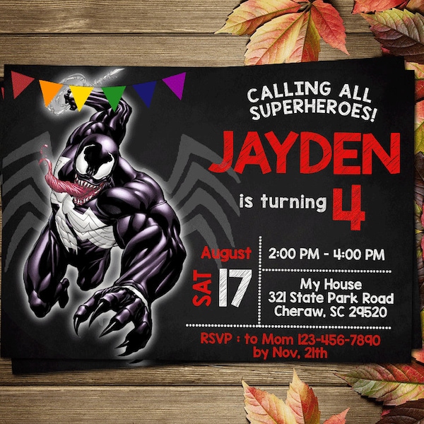 Printable Venom Birthday Party Invitation