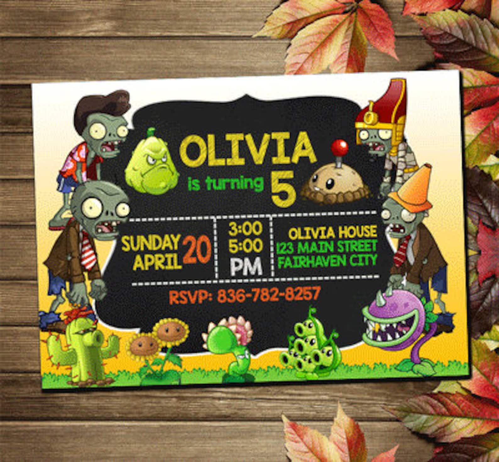 Printable Plants Vs Zombies Birthday Party Invitation - Etsy