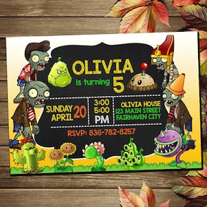 Printable Plants Vs Zombies Birthday Party Invitation