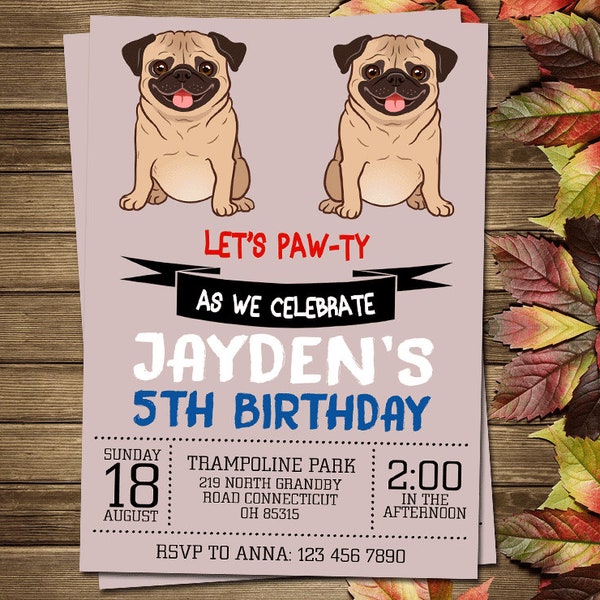 Printable Pug Birthday Party Invitation