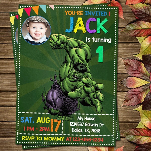 Invitación imprimible de fiesta de cumpleaños de Hulk