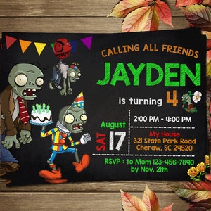 Printable Plant Vs Zombie Birthday Party Invitation