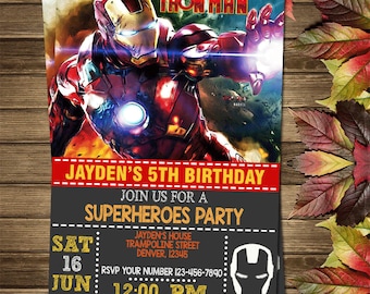 Invitación imprimible de fiesta de cumpleaños de Iron Man
