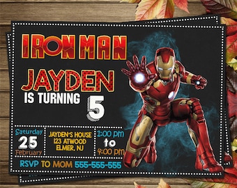Invitación imprimible de fiesta de cumpleaños de Iron Man