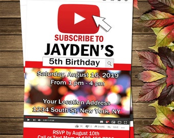 Invitación imprimible para fiesta de cumpleaños de YouTube