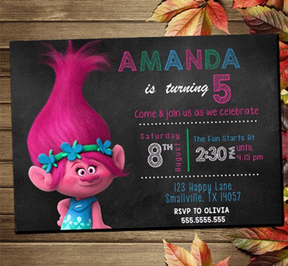 Printable Trolls Girl Birthday Party Invitation | Etsy